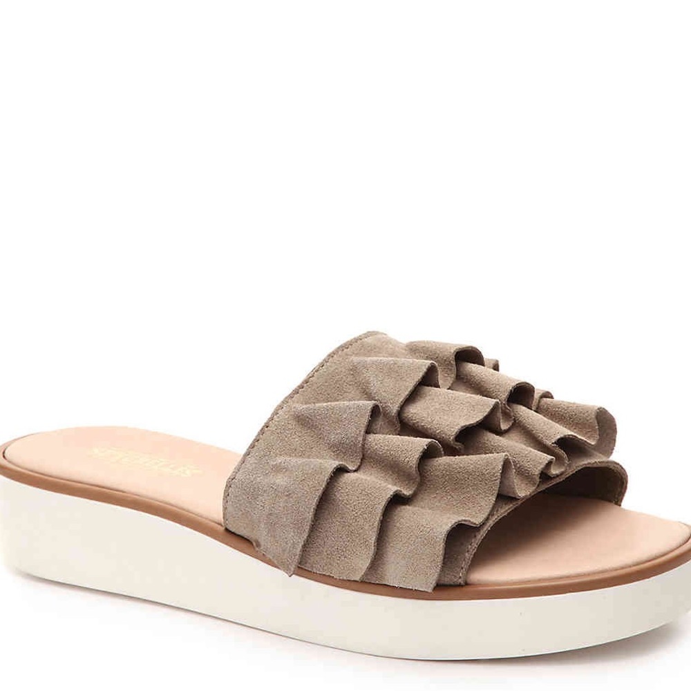 Seychelles taupe platform suede ruffle sandals